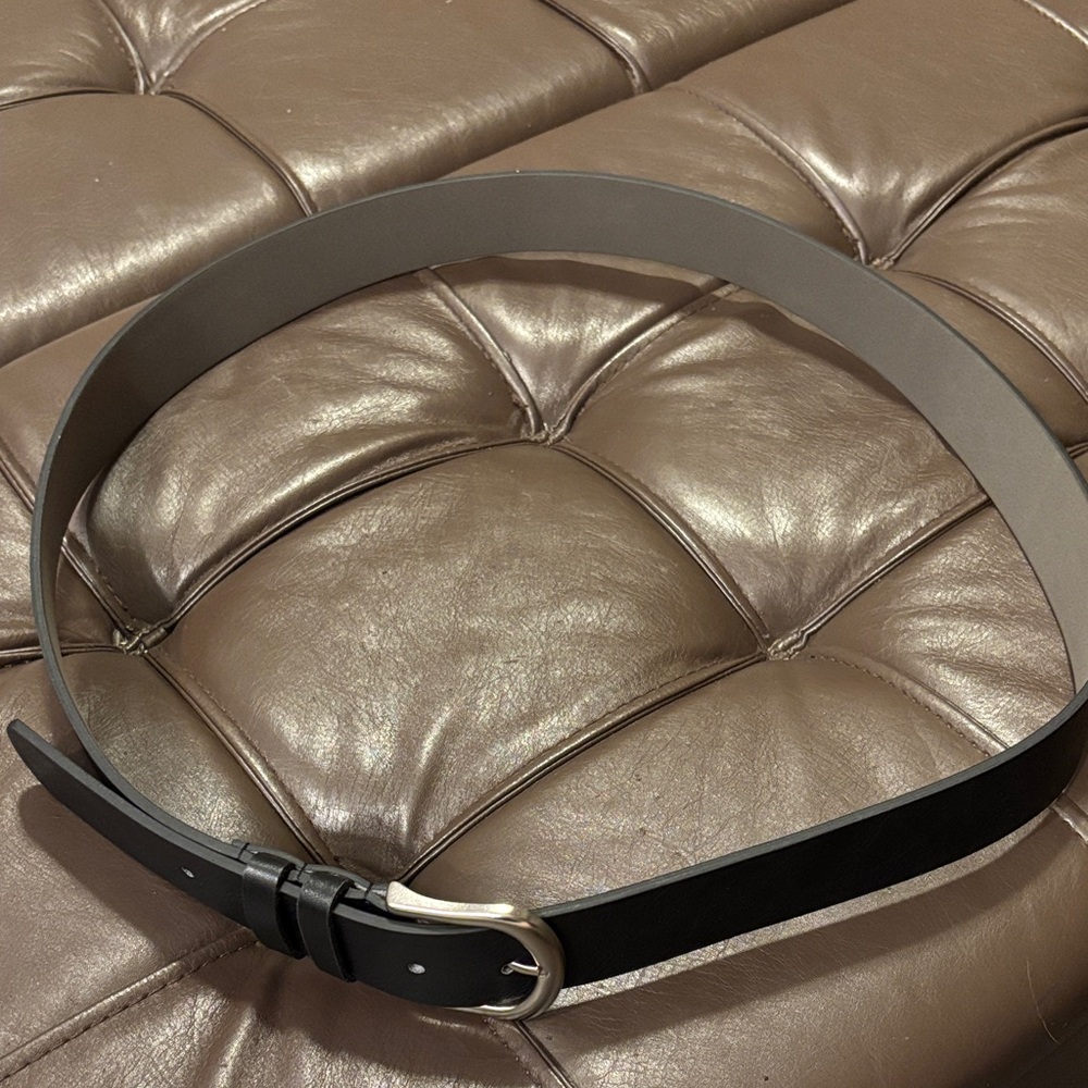 Black Leather Belt with Silver Buckle